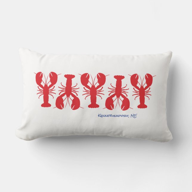 Red Lobsters White Blue Custom Location Lumbar Pillow (Front)