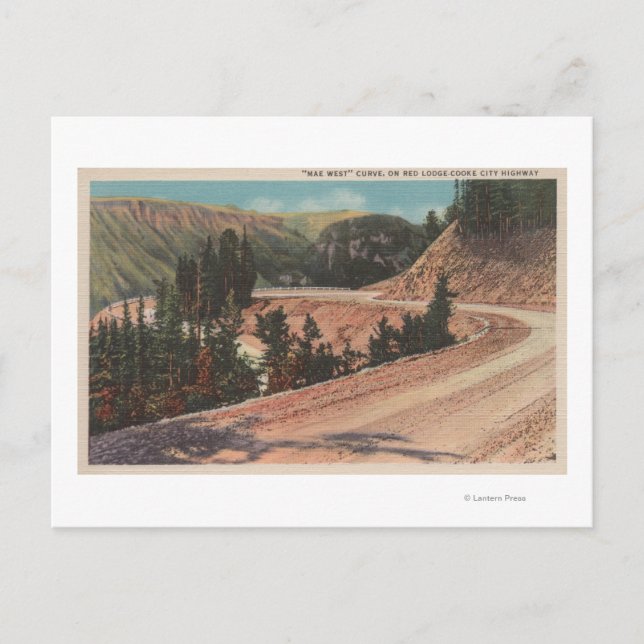 Red Lodge, MT - View of Mae West Curve Postcard (Front)