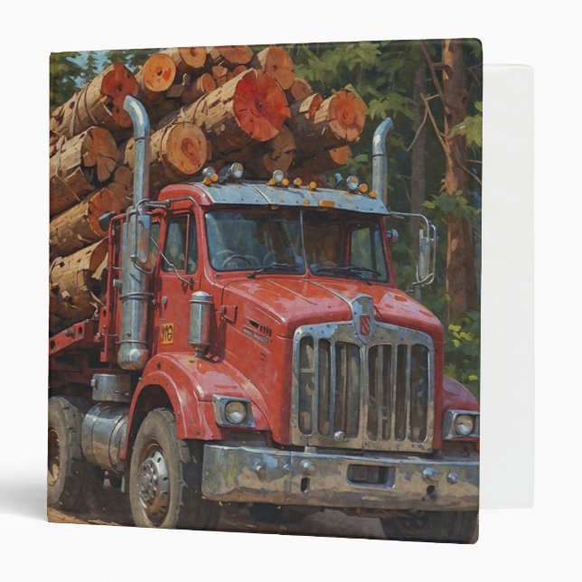 Red Logging Truck in the Mountains 3 Ring Binder (Front/Inside)