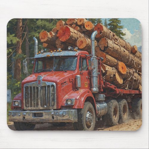 Red Logging Truck in the Mountains Mouse Pad