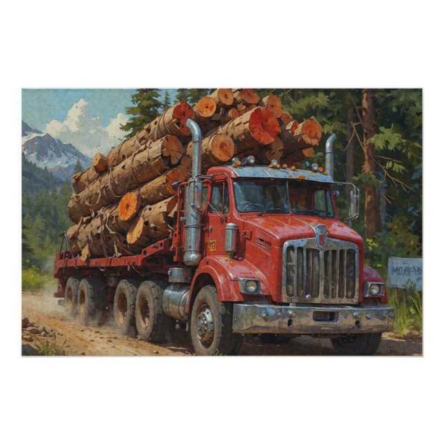 Red Logging Truck in the Mountains Poster (Front)