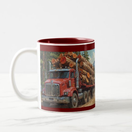 Red Logging Truck in the Mountains Two_Tone Coffee Mug