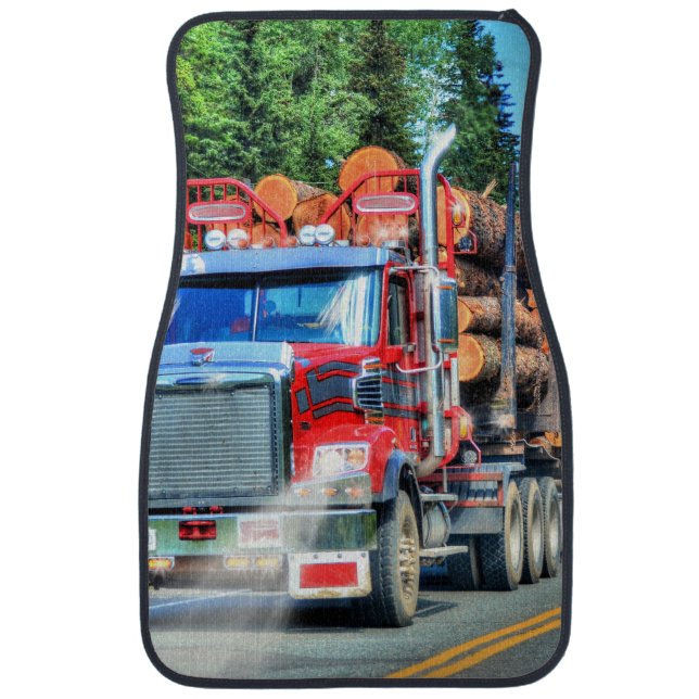 Red Logging Truck, Timber Lorry Trucker Art Car Mat (Front)