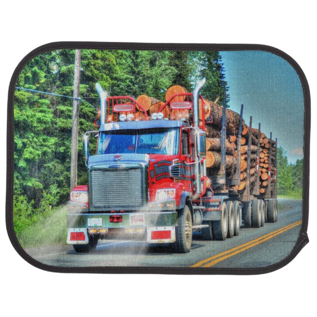 Red Logging Truck, Timber Lorry Trucker Art Car Mat (Rear)