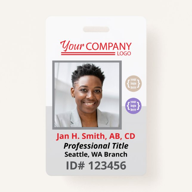 Red Logo Employee Photo ID Entry Card, Bar Code Badge (Front)