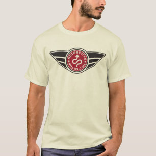 Red logo on light colored shirt of your choice