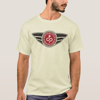 Red logo on light colored shirt of your choice