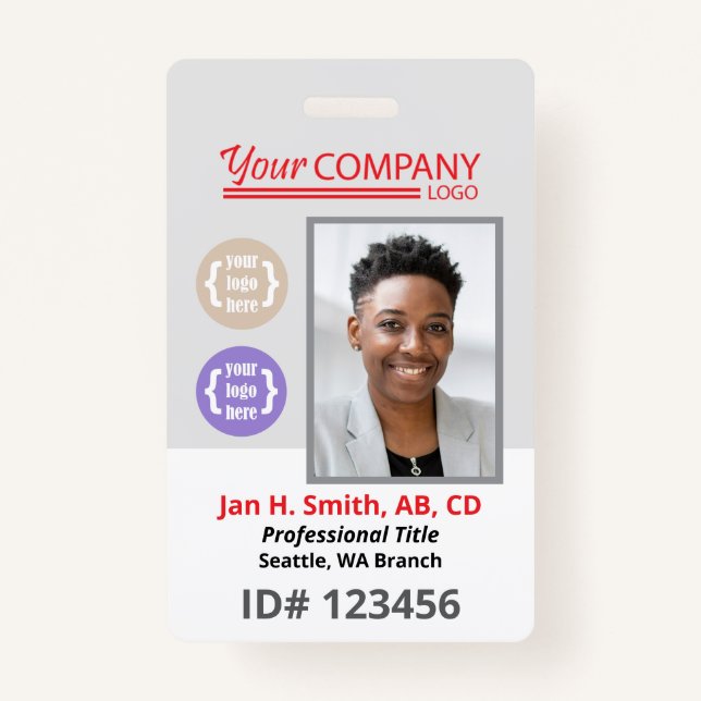 Red Logo Photo ID Employee Entry Key Card Badge (Front)