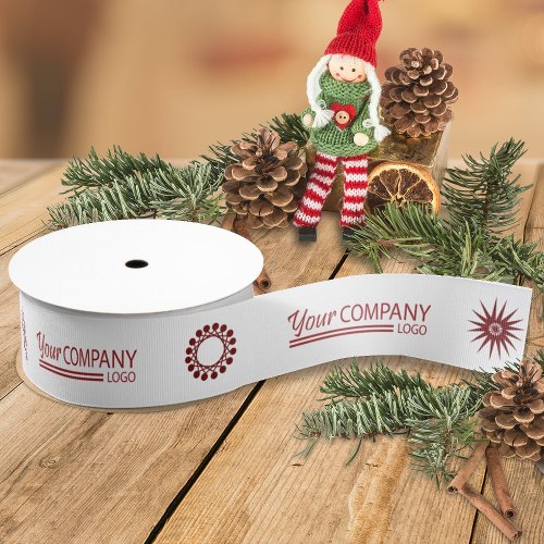 Red Logo Red Snowflake Business Logo Holiday Gift Grosgrain Ribbon