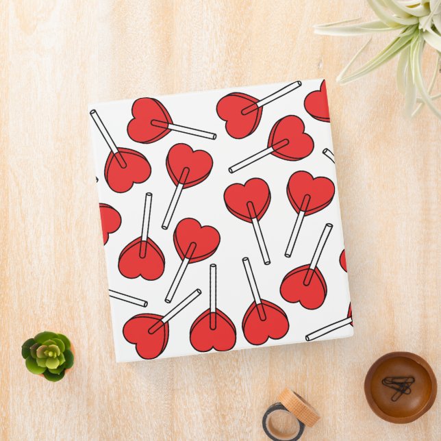 Red Lollipops, Heart Lollipops, Lollipop Pattern 3 Ring Binder (In Situ)