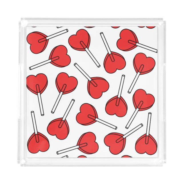 Red Lollipops, Heart Lollipops, Lollipop Pattern Acrylic Tray (Front)