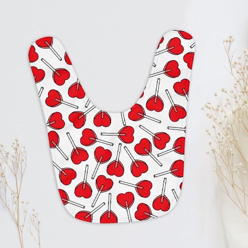 Red Lollipops Heart Lollipops Lollipop Pattern Baby Bib