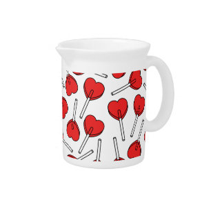 Red Lollipops, Heart Lollipops, Lollipop Pattern Beverage Pitcher