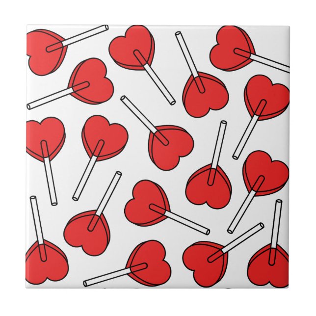 Red Lollipops, Heart Lollipops, Lollipop Pattern Ceramic Tile (Front)
