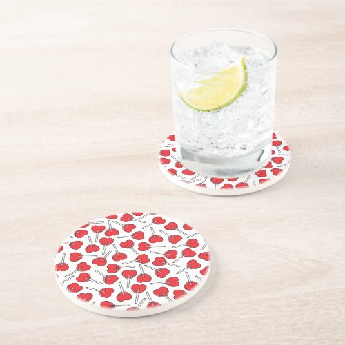 Red Lollipops Heart Lollipops Lollipop Pattern Coaster