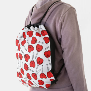 Red Lollipops, Heart Lollipops, Lollipop Pattern Drawstring Bag
