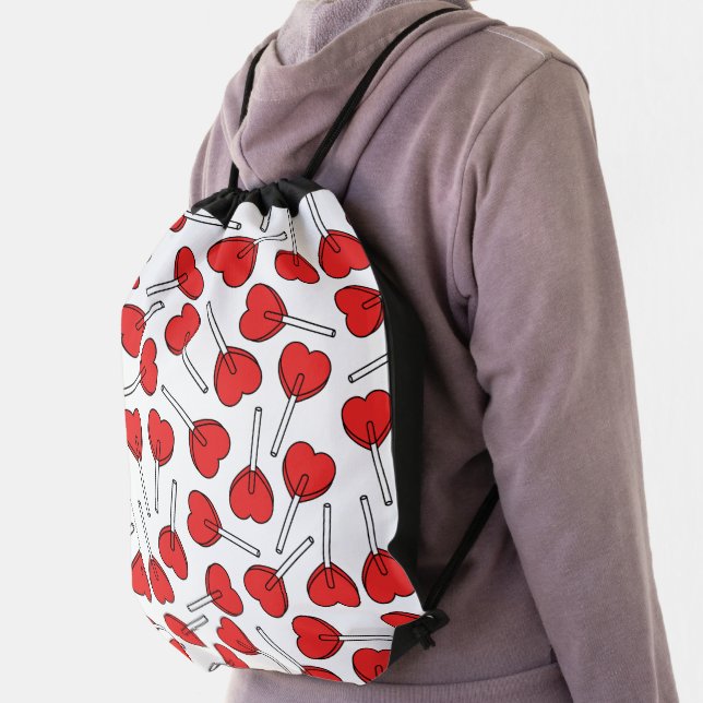 Red Lollipops, Heart Lollipops, Lollipop Pattern Drawstring Bag (Insitu)