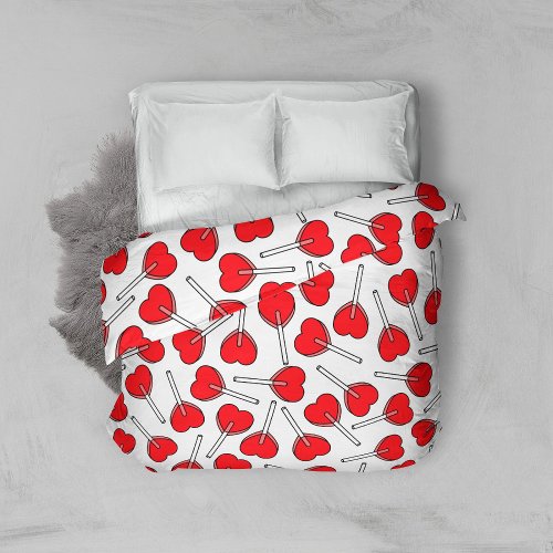 Red Lollipops Heart Lollipops Lollipop Pattern Duvet Cover