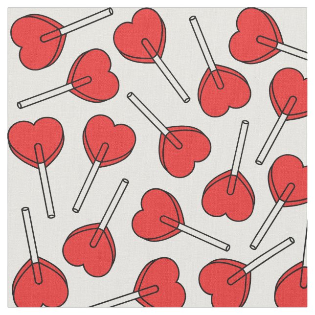 Red Lollipops, Heart Lollipops, Lollipop Pattern Fabric (Close Up)