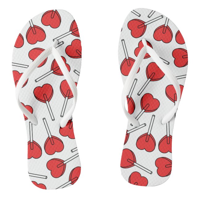 Red Lollipops, Heart Lollipops, Lollipop Pattern Flip Flops (Footbed)