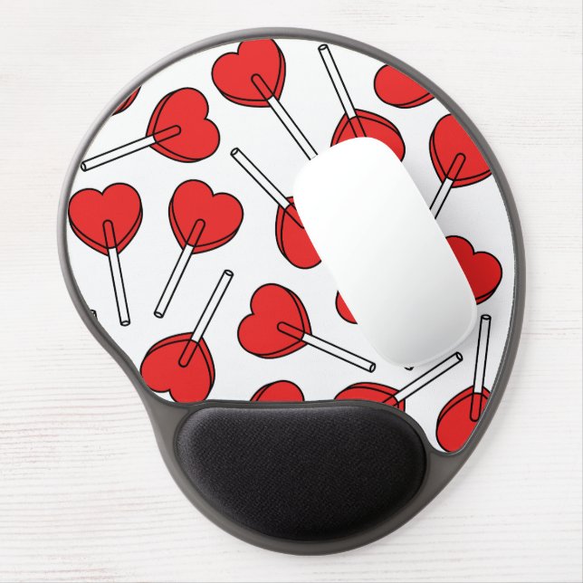 Red Lollipops, Heart Lollipops, Lollipop Pattern Gel Mouse Pad (Left Side)