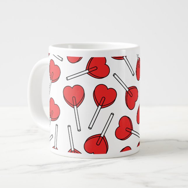 Red Lollipops, Heart Lollipops, Lollipop Pattern Giant Coffee Mug (Front Left)