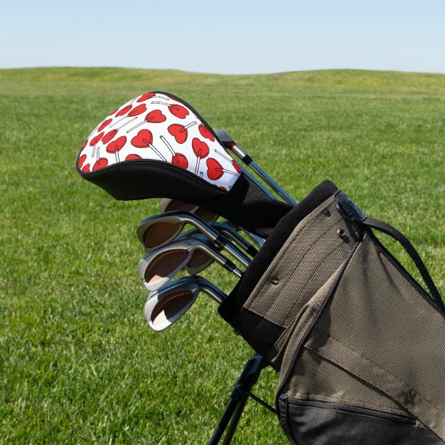 Red Lollipops, Heart Lollipops, Lollipop Pattern Golf Head Cover (In Situ)