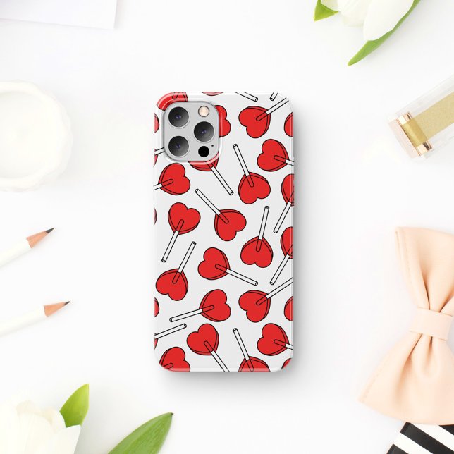 Red Lollipops, Heart Lollipops, Lollipop Pattern iPhone Case (Creator Uploaded)