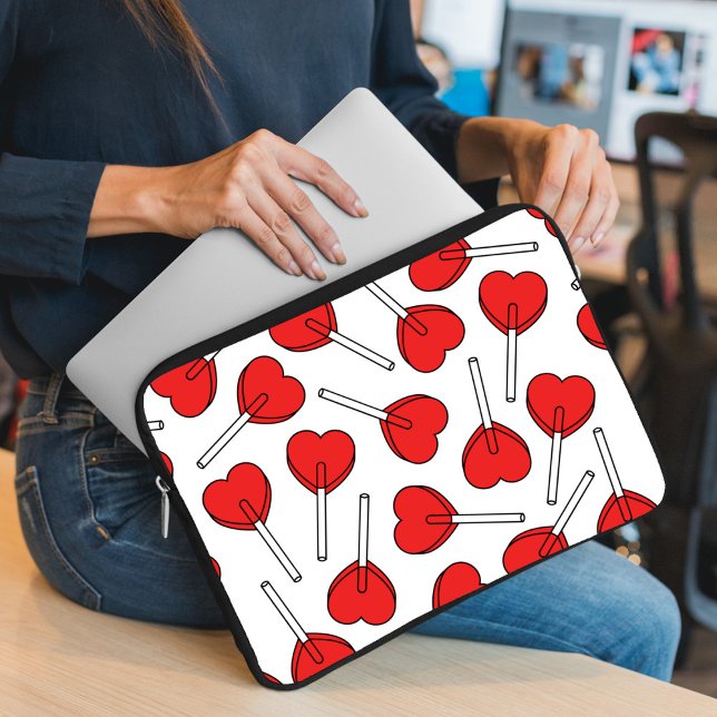 Red Lollipops, Heart Lollipops, Lollipop Pattern Laptop Sleeve (Creator Uploaded)