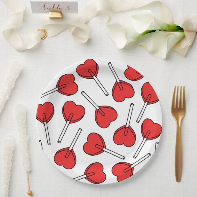 Red Lollipops, Heart Lollipops, Lollipop Pattern Paper Plates (Wedding)