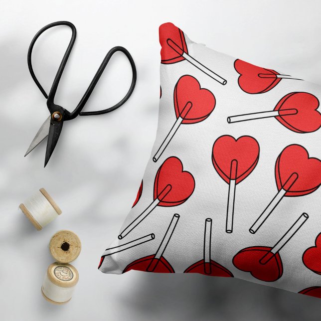 Red Lollipops, Heart Lollipops, Lollipop Pattern Pillow Case (Creator Uploaded)