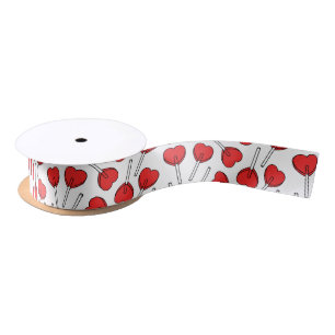 Red Lollipops, Heart Lollipops, Lollipop Pattern Satin Ribbon