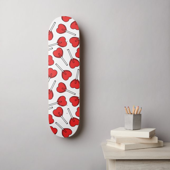 Red Lollipops, Heart Lollipops, Lollipop Pattern Skateboard (Wall Art)