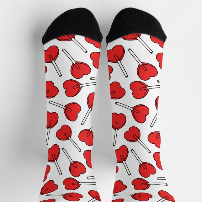 Red Lollipops, Heart Lollipops, Lollipop Pattern Socks (Top)