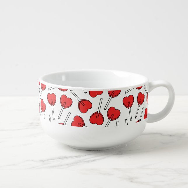 Red Lollipops, Heart Lollipops, Lollipop Pattern Soup Mug (Left)