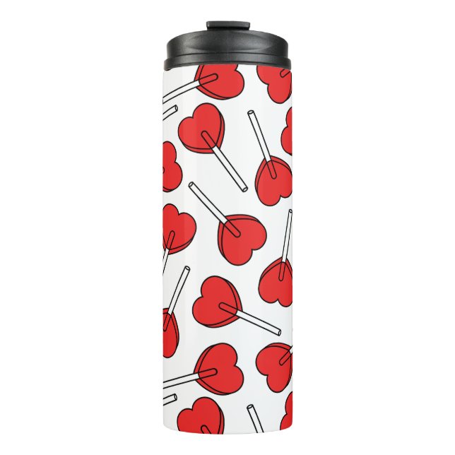 Red Lollipops, Heart Lollipops, Lollipop Pattern Thermal Tumbler (Front)
