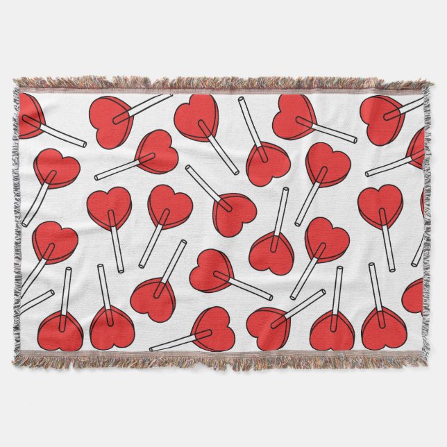 Red Lollipops, Heart Lollipops, Lollipop Pattern Throw Blanket (Front)