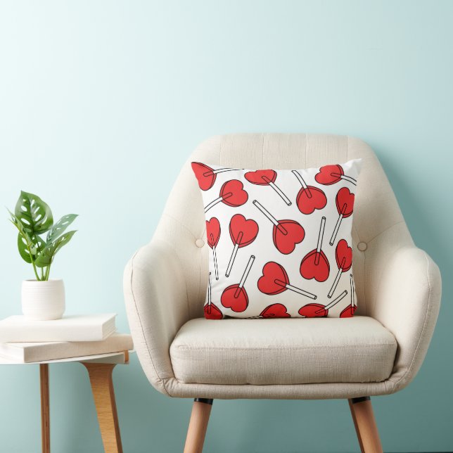 Red Lollipops, Heart Lollipops, Lollipop Pattern Throw Pillow (Chair)