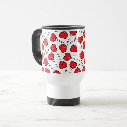 Red Lollipops Heart Lollipops Lollipop Pattern Travel Mug