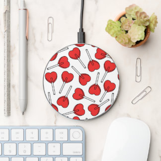 Red Lollipops, Heart Lollipops, Lollipop Pattern Wireless Charger