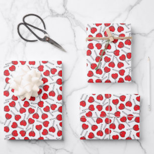 Red Lollipops, Heart Lollipops, Lollipop Pattern Wrapping Paper Sheets