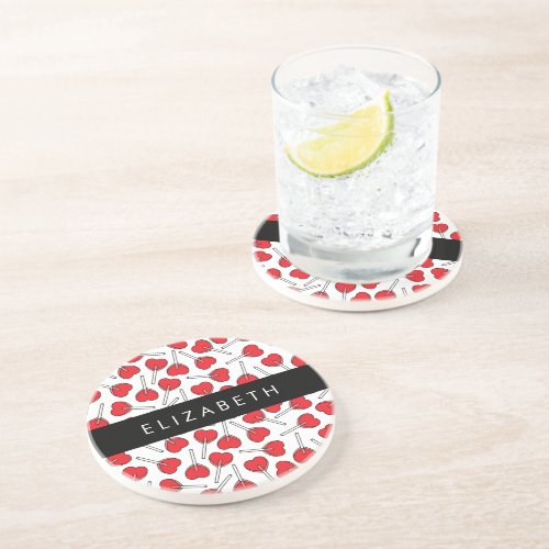 Red Lollipops Heart Lollipops Lolly Your Name Coaster