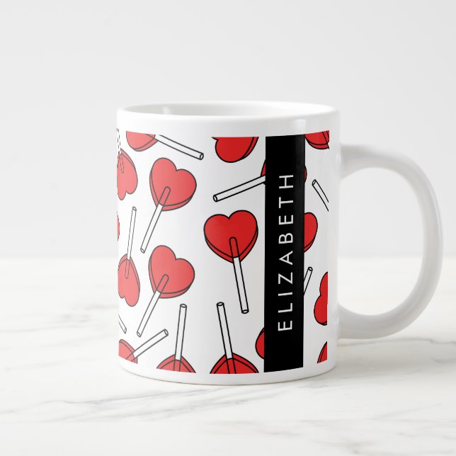 Red Lollipops, Heart Lollipops, Lolly, Your Name Giant Coffee Mug (Right)