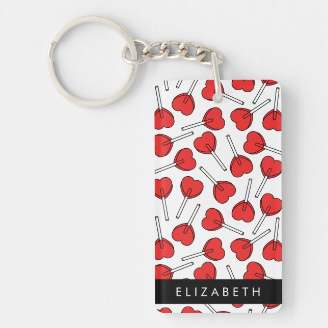 Red Lollipops, Heart Lollipops, Lolly, Your Name Keychain (Front)