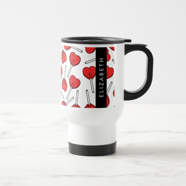 Red Lollipops, Heart Lollipops, Lolly, Your Name Travel Mug (Right)