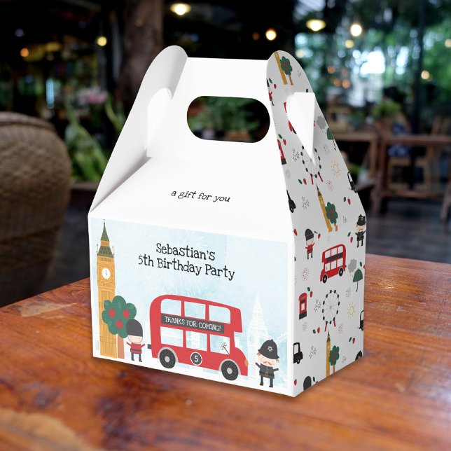 Red London Bus and Clock Tower Kids Birthday Party Favor Boxes (Creator Uploaded)