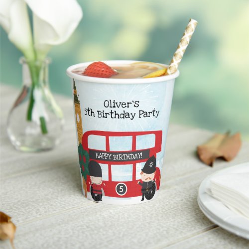 Red London Bus and Clock Tower Kids Birthday Party Paper Cups