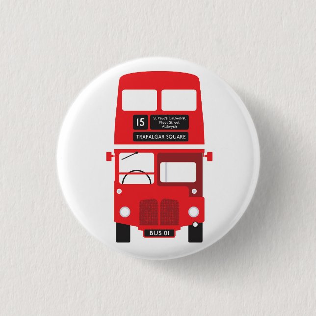 Red London Bus Badge Button (Front)