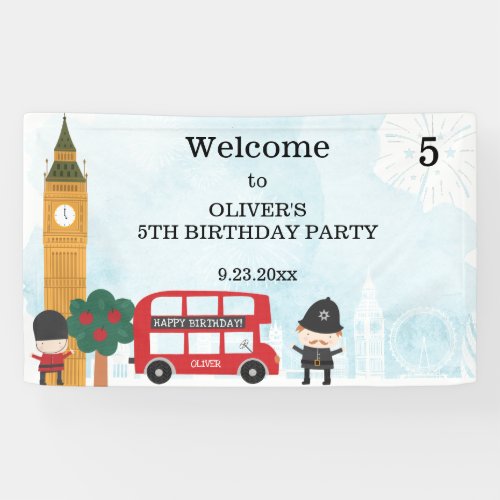 Red London Bus  Clock Tower Kids Birthday Party Banner
