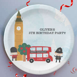 Red London Bus & Clock Tower Kids Birthday Party Paper Plates